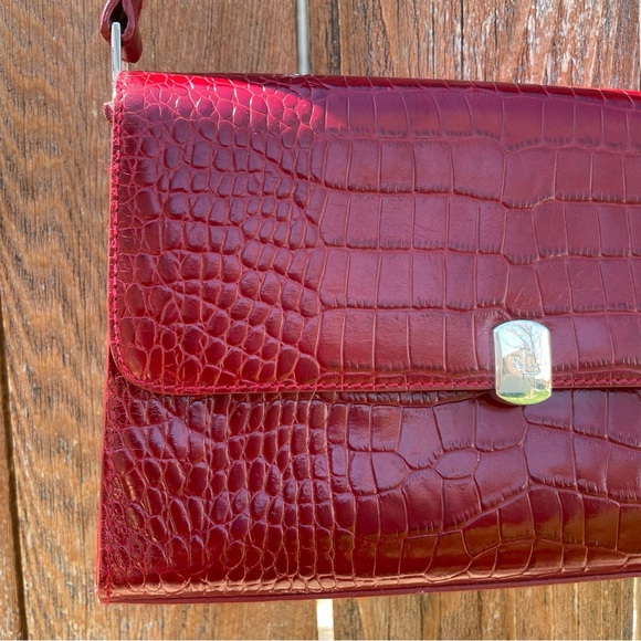 RALPH LAUREN Women’s Red Crocodile Pattern Shoulder Bag Vintage - Picture 3 of 16